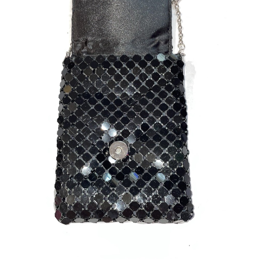 Black mesh crystal embellished shoulder tote purse bag - Picture 5 of 8